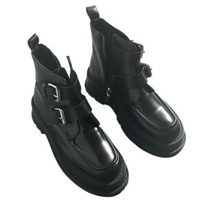 NVW Sleek Black Double Buckle Boots, 8.5